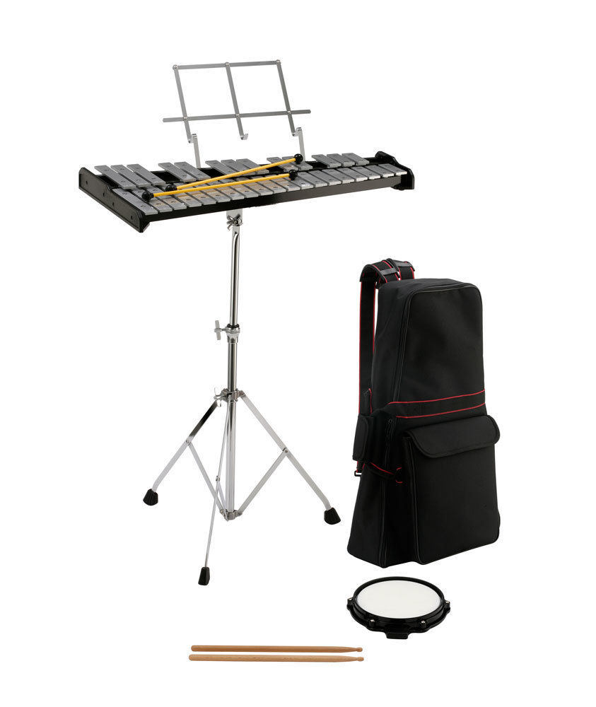 Purple Sheet Music Stand Height Adjustable Stand Percussion Kit With Carry Bag 8” Practice Pad Drumsticks MIRIO Advanced 32 Note Glockenspiel Xylophone Bell Kit for Students Adults 