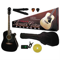 Aria Prodigy Series AC/EL Guitar Package in Black Includes Guitar, Gig Bag, Strap, Tuner, DVD & Picks