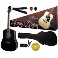 Aria Prodigy Series Acoustic Guitar Package in Black Includes Guitar, Gig Bag, Strap, Tuner, DVD & Picks