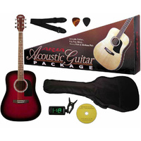 Aria Prodigy Series Acoustic Guitar Package in Red Sunburst Includes Guitar, Gig Bag, Strap, Tuner, DVD & Picks
