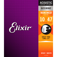 Elixir 11152 Nanoweb 80/20 Acoustic Guitar Strings 12 String Light (10-47)