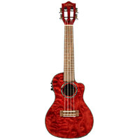 Lanikai Quilted Maple Concert AC/EL Ukulele in Red Stain Gloss Finish with Lanikai Deluxe Gig Bag