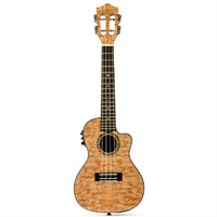 Lanikai Quilted Maple Tenor AC/EL Ukulele in Red Stain Gloss Finish with Lanikai Deluxe Gig Bag