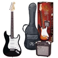 SX 3/4 Stratocaster Style Electric Guitar & Amp Pack - Black